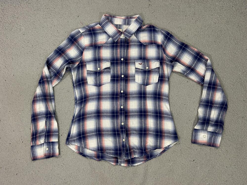 Y2K Hollister Shirt Womens Small Blue Pink Plaid Flannel Twilight Bella Swan